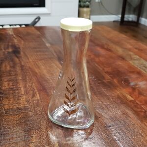 Vintage Glass Vase with Cream Lid and Gold Leaf Design Salad Dressing Jar